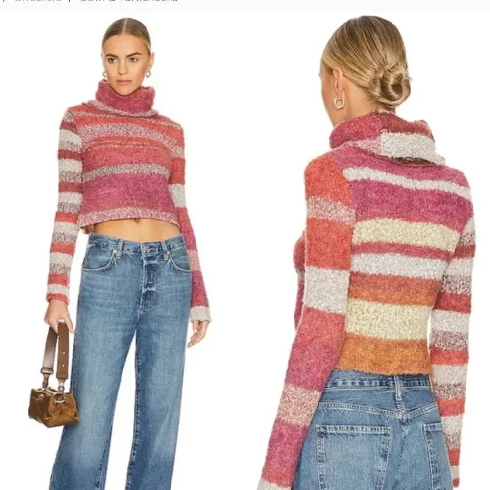 NWT Free People My Girl Turtleneck Sweater In Sunburst Combo Wool Blend